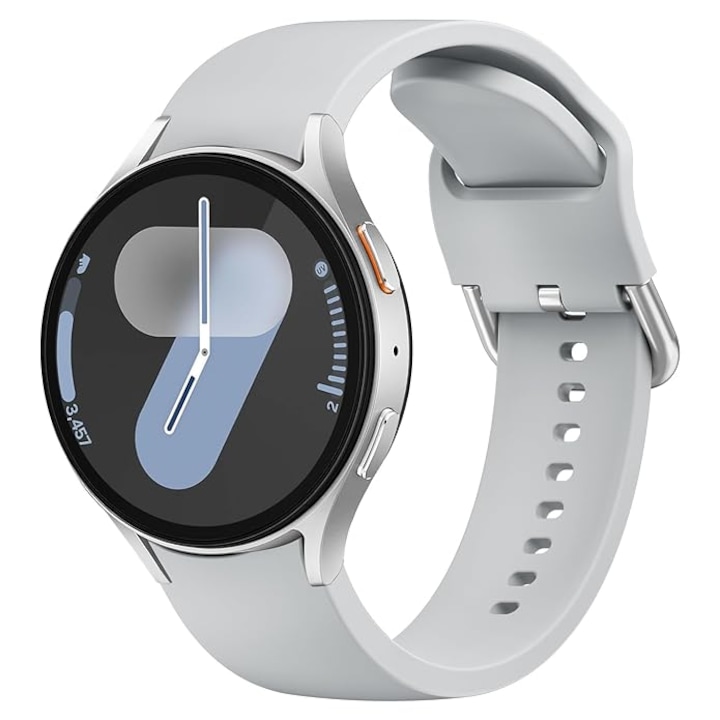 Curea sport silicon, pentru Samsung Galaxy Watch 7 / 6 / 5 / 5 Pro / 4, prindere 20mm, unisex, catarama metalica, Alb Murdar Gri