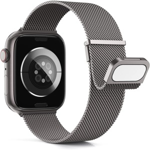 Curea Higgs compatibila cu Apple Watch 38mm / 40mm / 41mm / 42mm, pentru 11, 10, 9, 8, 7, 6, 5, 4, SE, SE2 – otel inoxidabil premium, prindere magnetica dubla reglabila, design elegant, tip Milanese Loop, Gri Inchis Titanium