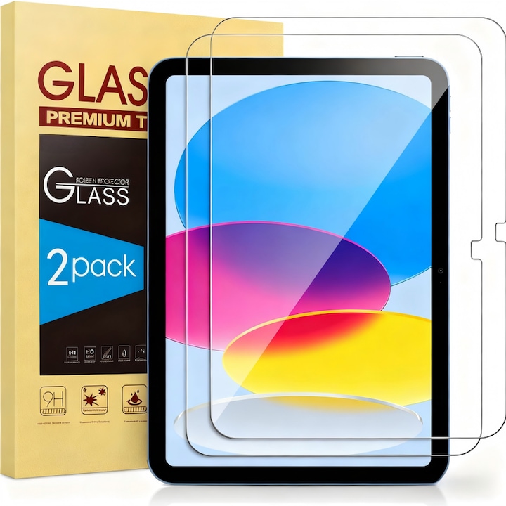 Set 2 Folii de Protectie Sticla Temperata pentru iPad 11/10-a Generatie, iPad (A16) 11 Inch 2025/10.9 Inch 2022, Durete 9H, Rezistent la Santuri