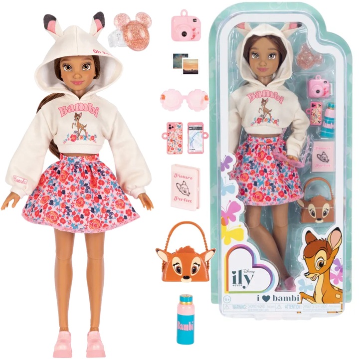 Papusa de moda Disney ILY 4ever cu tema Bambi si set de accesorii, 30 cm
