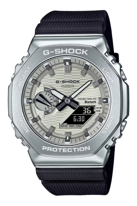 Casio, Часовник G-Shock с каишка от смола, Сребрист, Черен