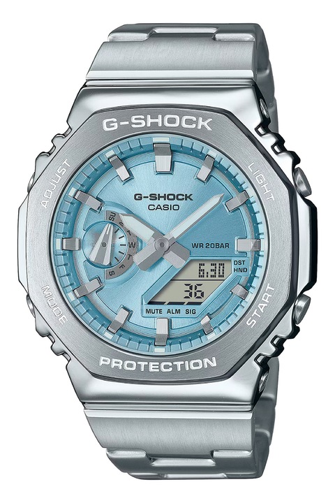 Casio, Часовник G-Shock с верижка от неръждаема стомана, Сребрист