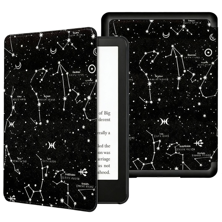 Husa pentru Kindle Paperwhite 2024 (12th gen) 7 inch, AFKSMILE, Slim, functie sleep/wake-up, Inchidere magnetica puternica, Rezistent la socurisi la cadere, PC+PU, 127.6 x 176.7 x 7.8 mm, Constelatia Neagra
