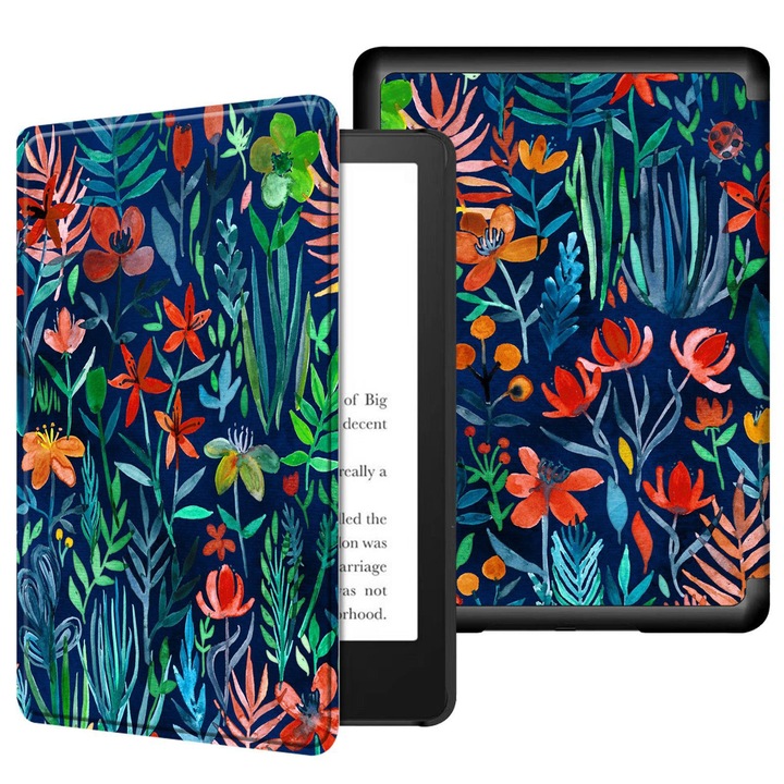 Husa pentru Kindle Paperwhite 2024 (12th gen) 7 inch, AFKSMILE, Slim, functie sleep/wake-up, Inchidere magnetica puternica, Rezistent la socurisi la cadere, PC+PU, 127.6 x 176.7 x 7.8 mm, Flori si plante