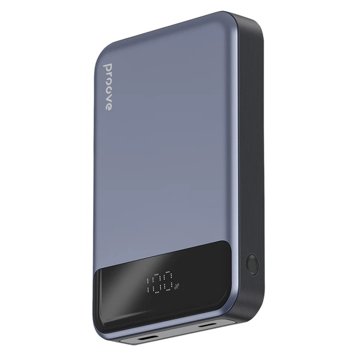 Power Bank Magnetic, Proove Hoodman, 10000mAh, 20W, Afisaj LED, Type-C, Lightning, Qi Wireless, Gri