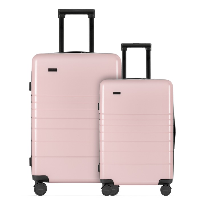 2 darabos bőröndszett - kabin és közepes, Eternitive, E3, Polikarbonát + ABS anyag, TSA zár, Dupla 360-os kerekek, Rózsaszín