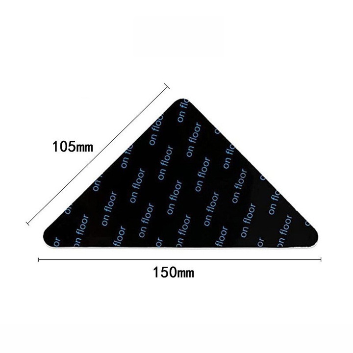 Set 8 benzi antiderapante pentru covoare, OioTuyi, Sistem fixare colturi, Auto-adezive si reutilizabile, Pentru gresie si parchet, Lavabile, Negru