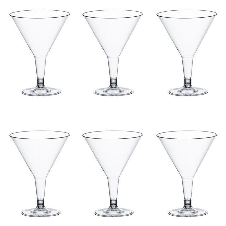 Set Pahare Reutilizabile din Plastic Transparent pentru Martini 215ml - 6buc