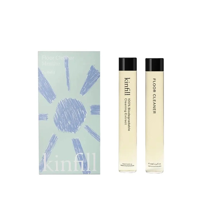Rezerve solutie concentrata de curatare podele Kinfill, Menthe, note menta, contine ingrediente biodegradabile, fabricat in Tarile de Jos, 2 x 12 ml