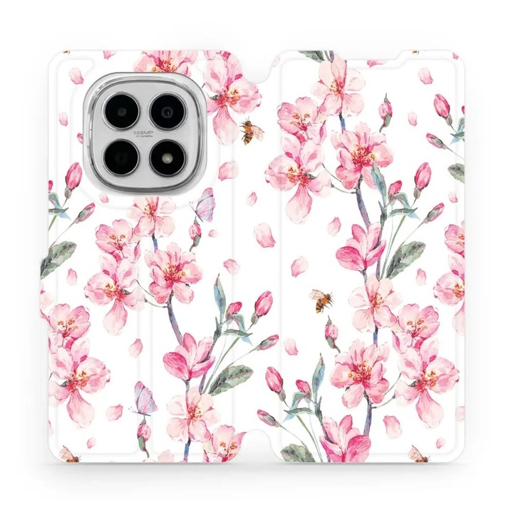 Калъф флип Mobiwear за Xiaomi Redmi Note 15 4G, дизайн цветя, розов, екологичен материал, комплект 1 калъф