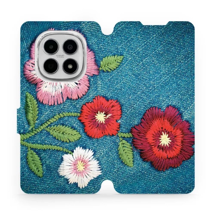 Калъф флип Mobiwear за Xiaomi Redmi Note 15 4G, дизайн цветя, устойчив на удари, многоцветен