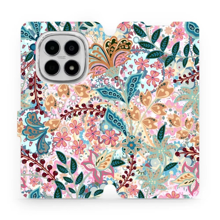 Калъф флип Mobiwear за Xiaomi Redmi Note 15 4G, дизайн цветя, устойчив на удари, многоцветен