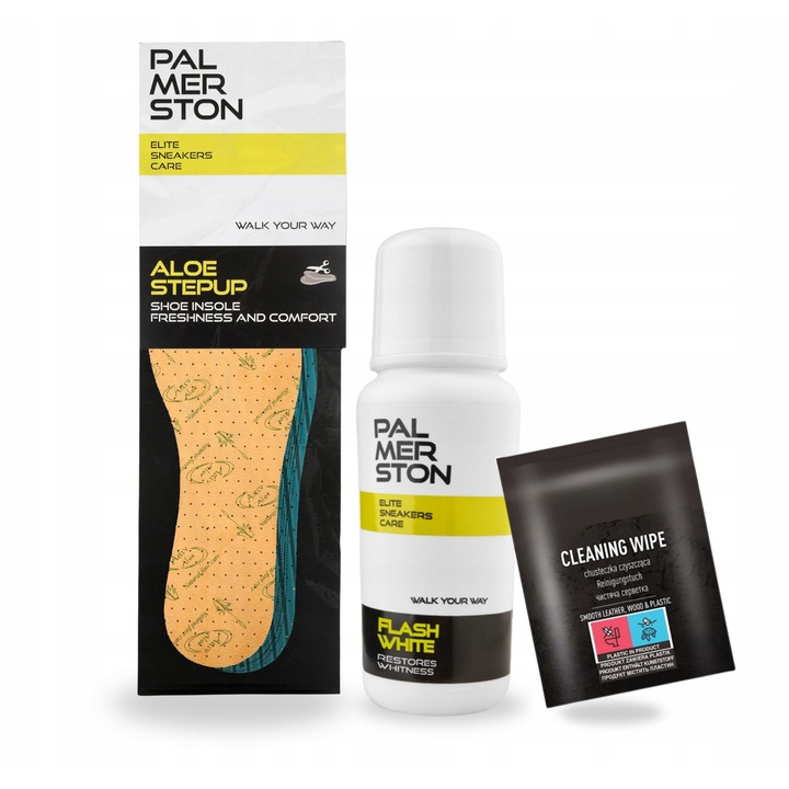 Kit de curatare a incaltamintei, Palmerston, Flashwhite, 75 g, 3 in 1, crema de pantofi, branturi pentru incaltaminte, laveta de curatare, alb, 1 bucata, material sintetic, indeparteaza eficient murdaria, utilizare universala, aplicare