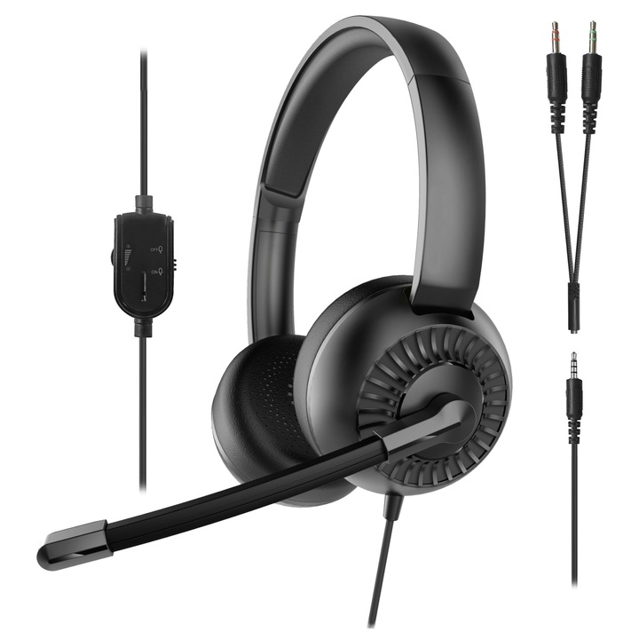 Casti stereo Speedlink METIS, usoare cu fir, microfon, negru