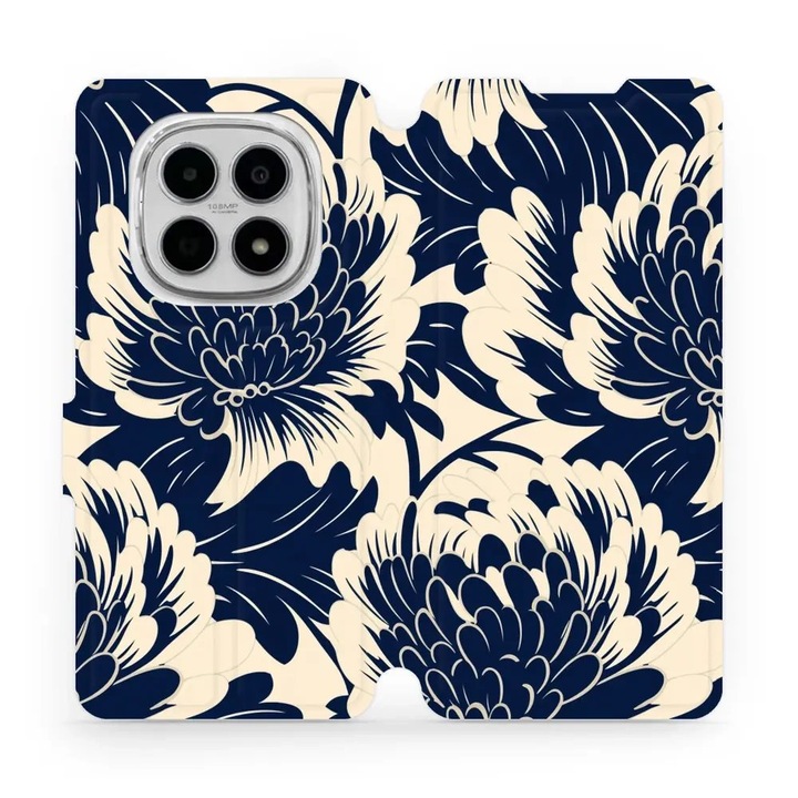 Калъф флип Mobiwear за Xiaomi Redmi Note 15 4G, дизайн с цветя, син, екологичен материал