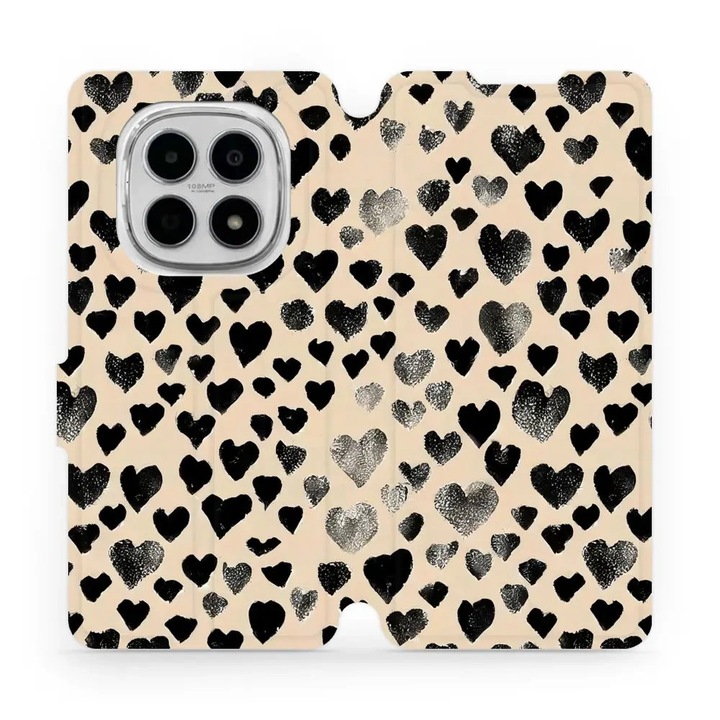 Калъф флип Mobiwear за Xiaomi Redmi Note 15 4G, дизайн със сърца, многоцветен, материал от екологична кожа