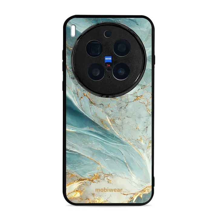 Калъф за телефон Mobiwear Glossy, Vivo X300 Pro, мраморно зелен и златист, устойчив на удари и надрасквания, комплект 1 калъф
