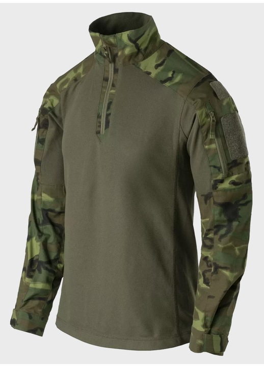 Bluza Militara, Helikon-Tex, Combat Topcool Nyco, Marimea 3XL, Material Polycotton Stretch Ripstop, Interior Din Poliester Topcool, Maneci Din Tesatura Nyco, Panouri Duble Cu Velcro Pe Umeri Pentru Prinderea Insignei, Erdl/Verde Masliniu