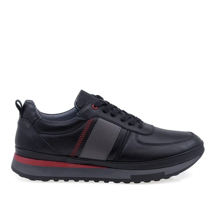Pantofi barbati casual, Goretti, piele naturala, negru, 42 EU