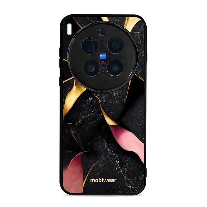 Калъф за телефон Mobiwear Glossy, Vivo X300 Pro, черен и златен мрамор, устойчив на удари и надраскване, комплект 1x калъф
