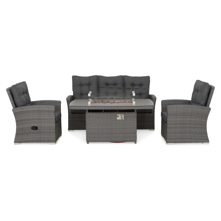 Set mobilier gradina 2 fotolii, canapea si masa cu semineu gaz, Maison Mex MARACAY, gri/negru