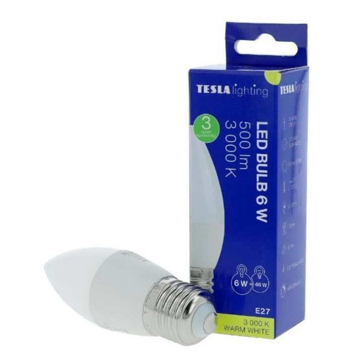 Bec LED, TESLA, E27, 4, 9W, 3000K, difuzor alb opal