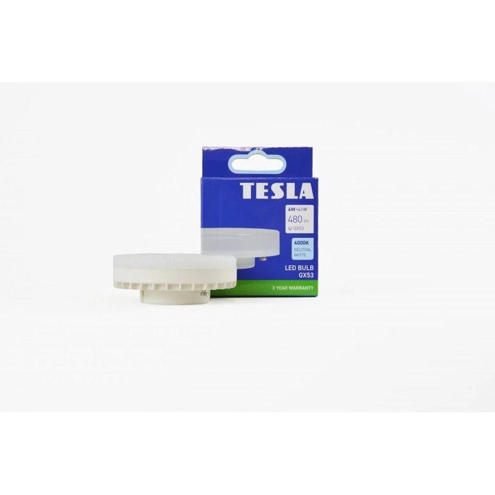 Bec LED, TESLA, GX53, 6W, alb-lumina naturala, design plat circular