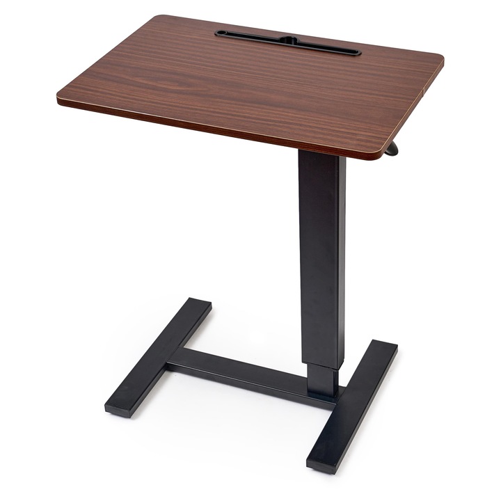 Pneumatikus emelésű, magasságban állítható asztal kerekekkel, 60×40 cm asztallap, 66–90 cm magasság, oldalasztal ágyhoz vagy kanapéhoz – Onuvio® – Barna
