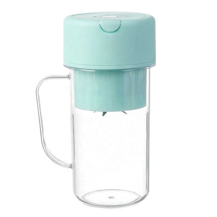 Storcator electric portabil HOZRO, cu maner si pai incorporat, blender personal pentru smoothie-uri reincarcabil prin USB, cu 6 lame din otel inoxidabil de mare viteza, fara BPA si anti-scurgere, capac rabatabil pentru baut usor, recipient de 420 ml
