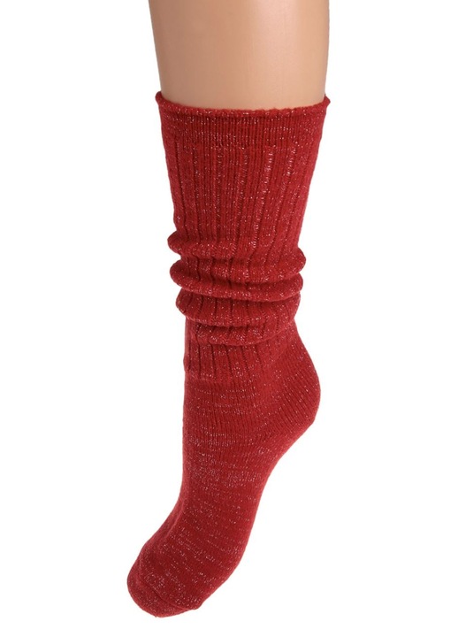 Sosete Dama Rosii cu Lurex Argintiu (36-41) One Size