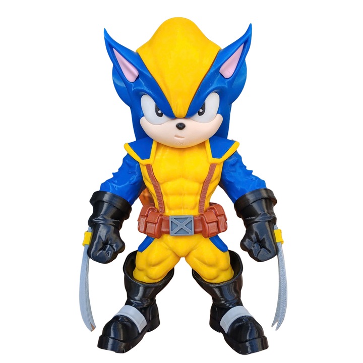 Figurina decorativa Soniverine, model fan art, design inspirat Sonic × Wolverine