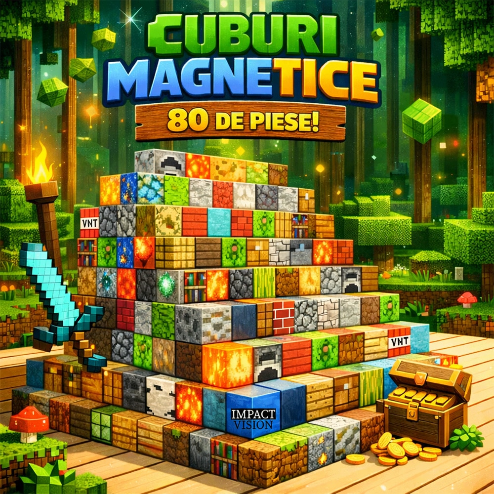 Set de constructie magnetic 80 piese, Impact Vision, cuburi magnetice ...