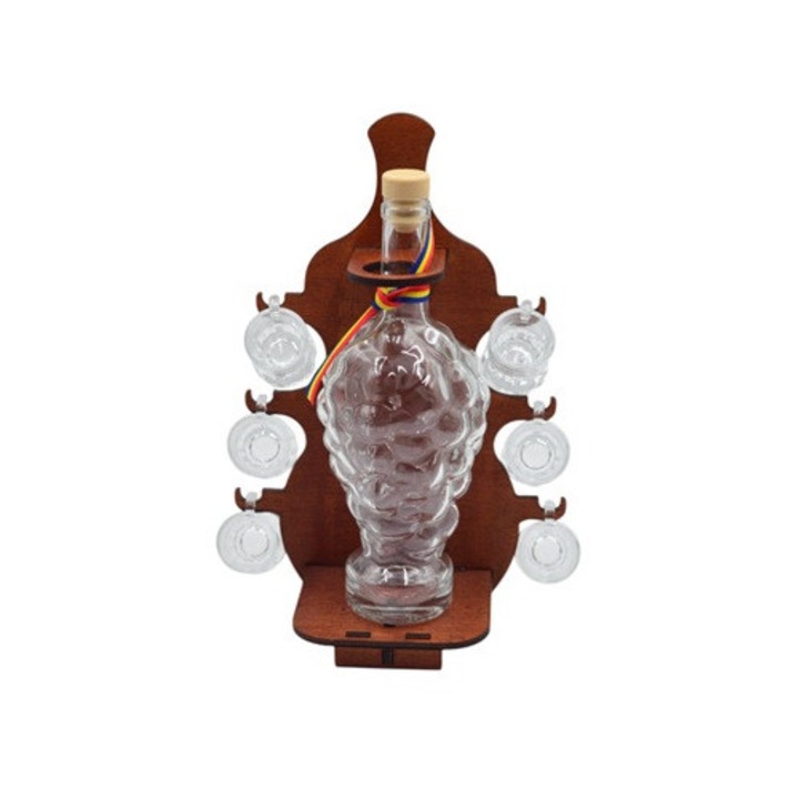 Suport cu sticla model strugure si 6 pahare shot model halba, LA12487