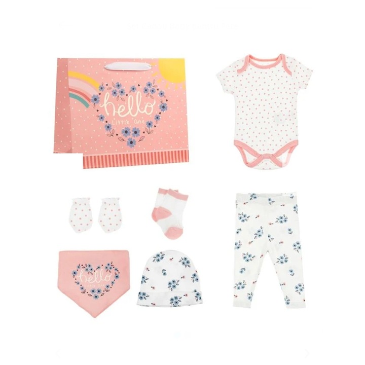 set Cadou din Bumbac Alb pentru Nou Nascut - 8 piese - 32897, Alb/Roz