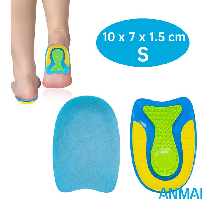 Talonete pentru Calcai Anmai, Silicon Gel Ortopedic, Pernute pentru Protectie si Amortizare Socuri, Combat Durerile de Calcai si Fascita Plantara, S, Albastru