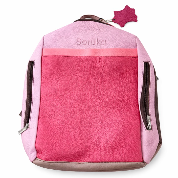 Soruka női hátizsák, rózsaszín, állítható barna pántok, minimalista design