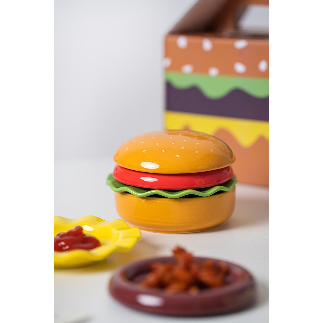 Set Farfurii Ceramice sub Forma de Burger, din Ceramica, pentru