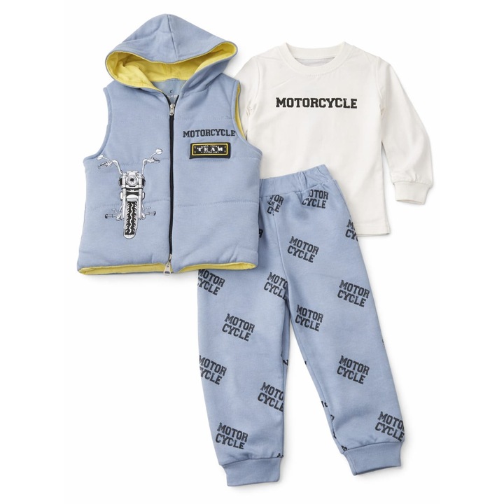 Compleu băieți 3 piese, OMS, bumbac, albastru deschis, 92CM