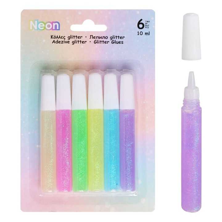 Lipici Neon cu Glitter de Diferite Culori 10ml - 6buc