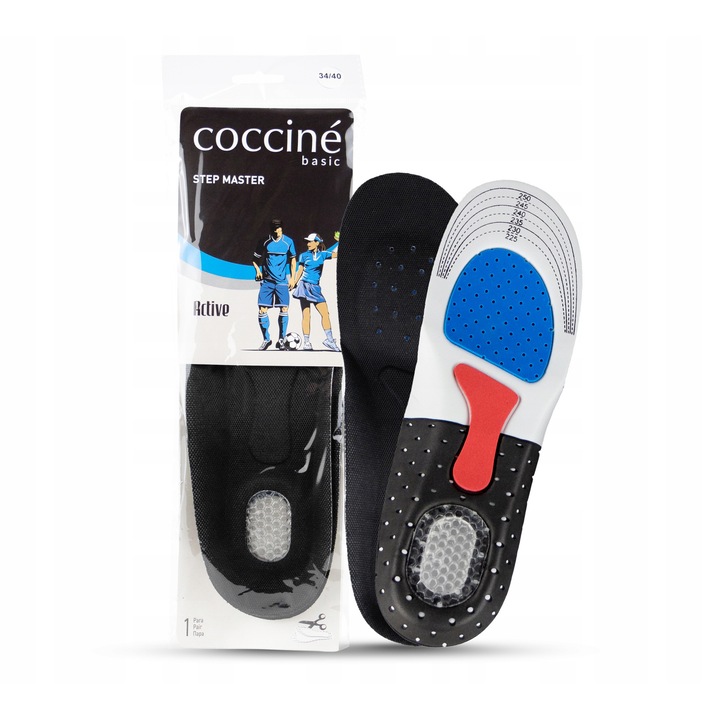 Branturi ortopedice, Coccine, Step Master, marimi 41-45, absorbante de socuri, profilate, pentru incaltaminte de zi cu zi si sport, reducand durerea piciorului, auto-reglabile, latex, spuma, forma flexibila, constructie in trei straturi, stabilizarea