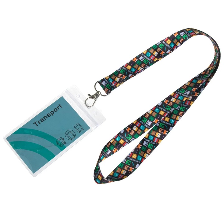 Ecuson Legitimatie cu Snur Colorat cu Model Minecraft