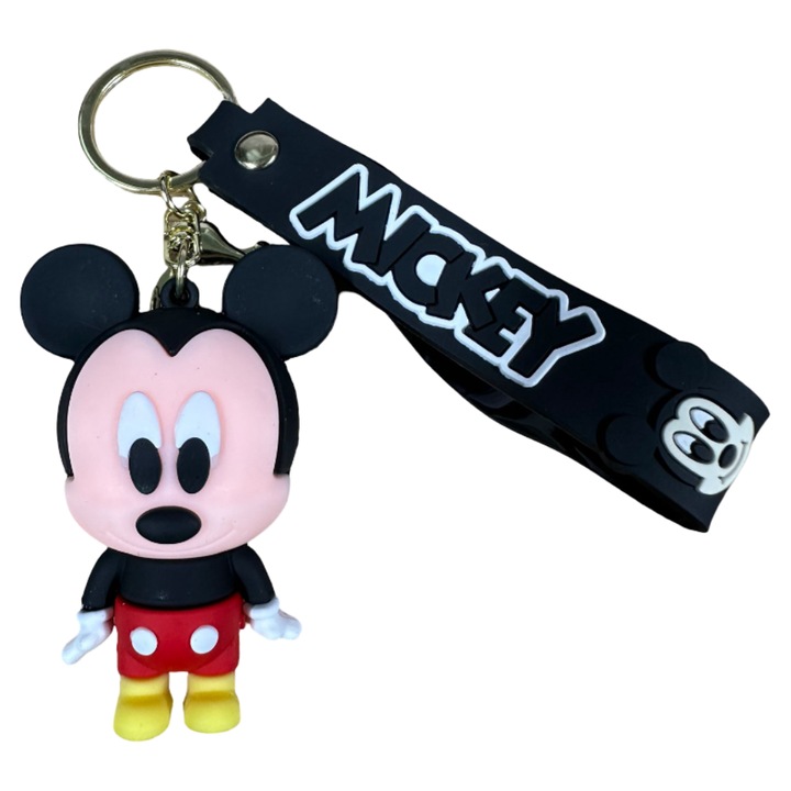 Breloc pentru Chei si Ghiozdan, Personaj Stil Desen Animat, Silicon + PVC, Negru, Model Cartoon