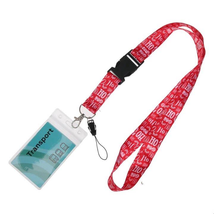 Ecuson Legitimatie cu Snur Rosu "Ho Ho Ho" de Craciun