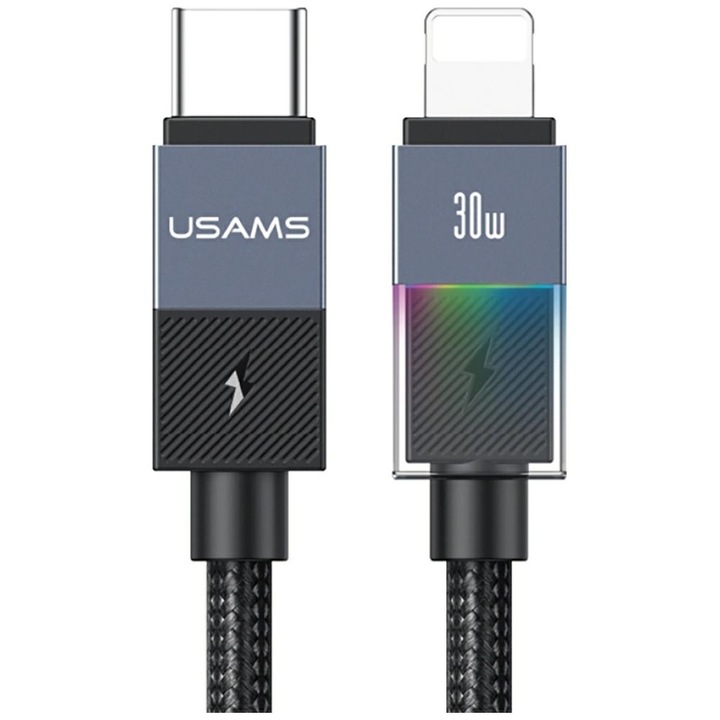 Cablu USB-C la Lightning Usams SJ776, 30W, 1.2m, Negru