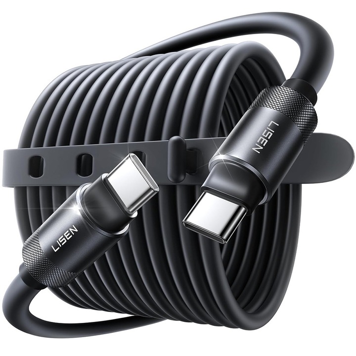 Cablu Lisen USB-C la USB-C, 100W, 3m, Negru