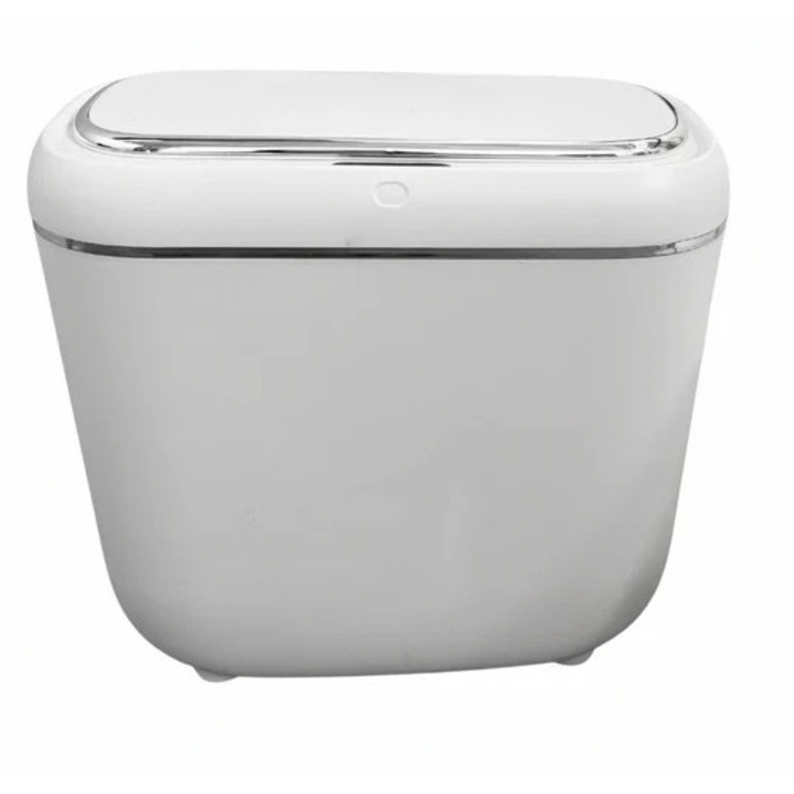 Cos de gunoi automat SENZO cu inductie in infrarosu, plastic alb rezistent cu detalii argintii