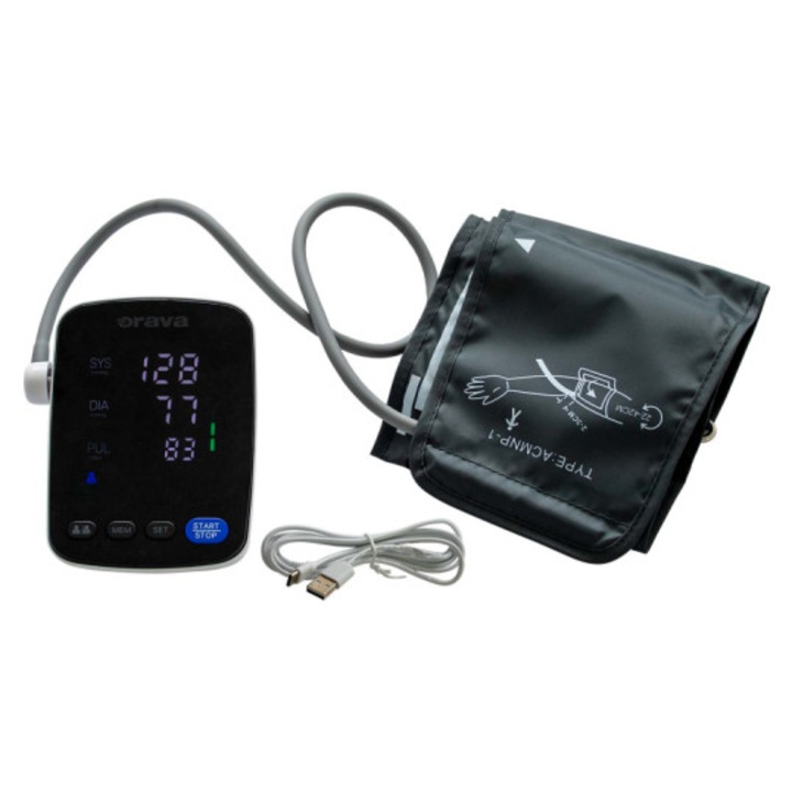 Tensiometru pentru brat Orava TL-300, LCD, manseta 22-48 cm, 2 x 90 memorii, alb-negru