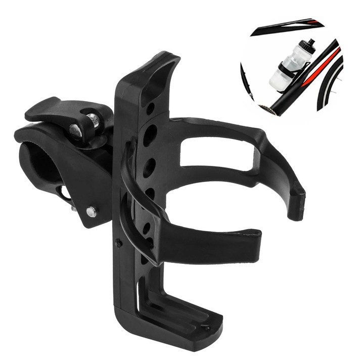 Suport Sticla de Apa cu Baza Neagra Reglabila pentru Biciclete 15, 5x8, 5x14, 5cm