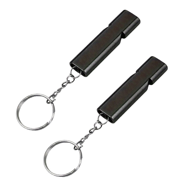 Set 2 Fluiere CCmax, Sunet Puternic 120dB, Aluminiu, Portabil pentru Arbitrii, Activitati in Aer Liber, Drumetii, Alungat Animale Salbatice, Salvamari, Situatii de Urgenta cu Inel pentru Chei