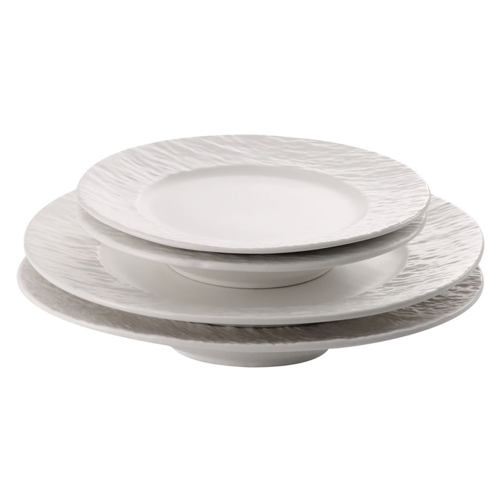 ZASS ZG-DS 01 kerámia tányérkészlet kő textúrával - 6 darab, fehér